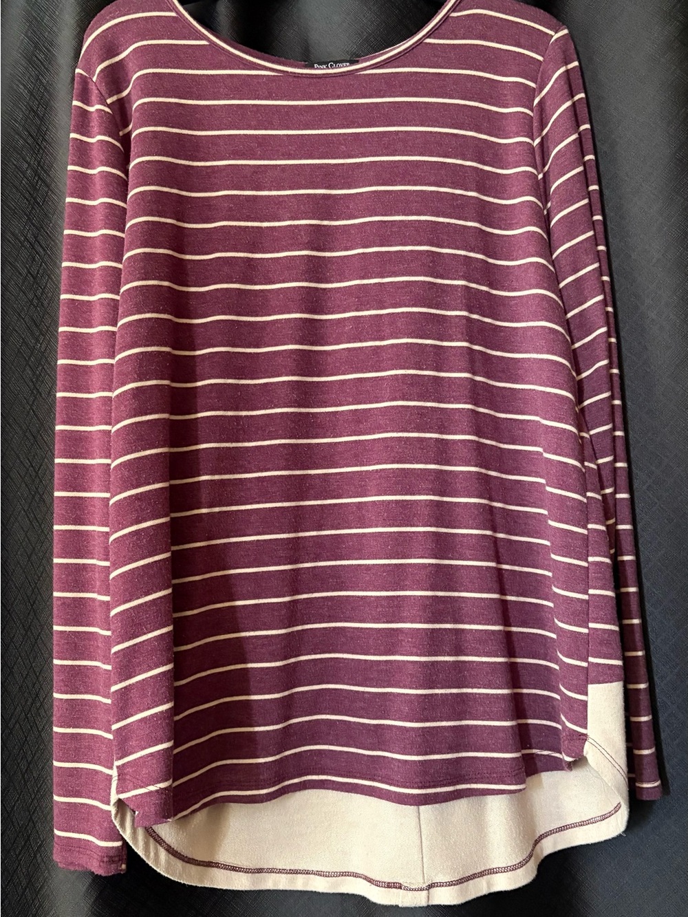 Pink Clover Burgundy and Cream Striped Long Sleeve Tunic